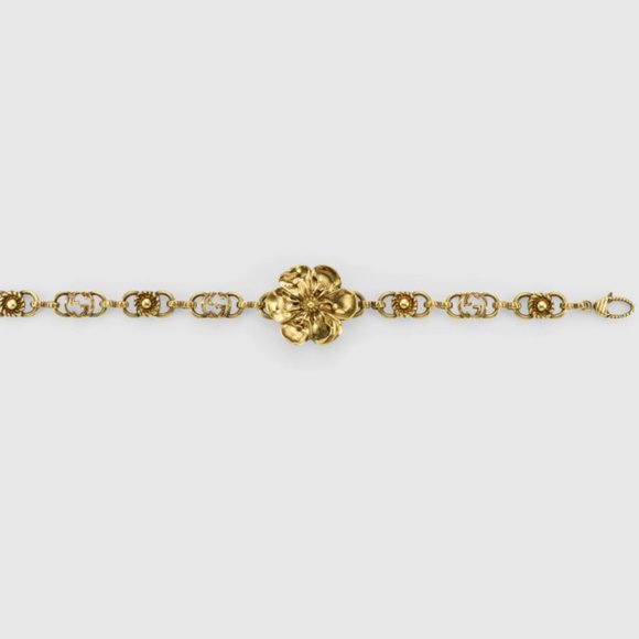 Gucci Metal Floral Bracelet in Aged Gold NEW IN BOX - Picture 5 of 8
